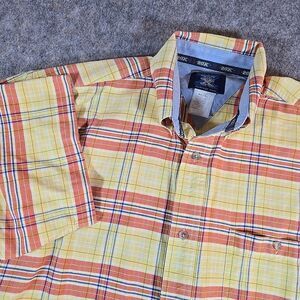 Wrangler 20X Men's Sz Large Short Sleeve Button Down Yellow Orange Plaid Western